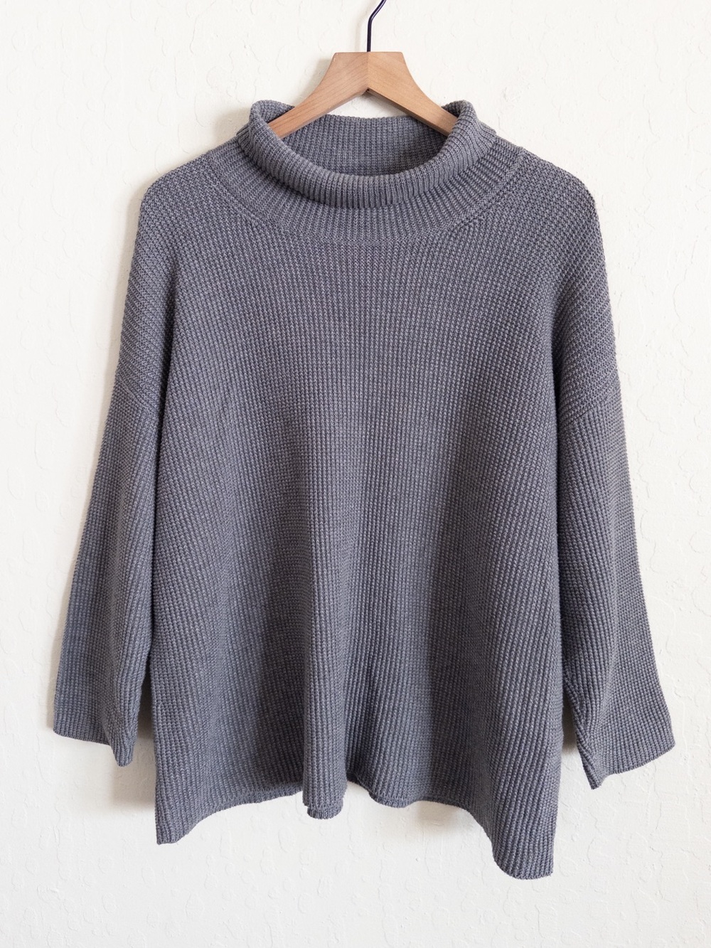 Eileen Fisher 100% Organic Cotton Waffle Knit Cowl Neck Tunic Sweater 1X Gray